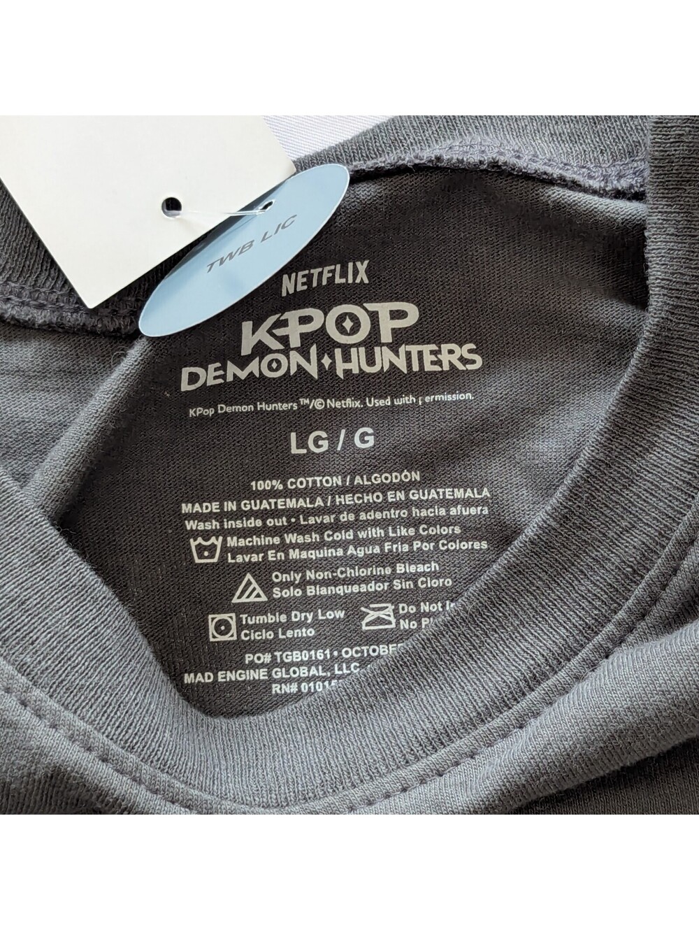 KPop Demon Hunters Derpy Tiger Graphic T Shirt Large L Charcoal Grey Netflix NWT - Picture 6 of 6